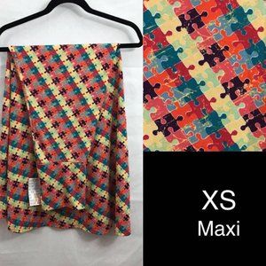 BNWT XS 2-6 Lularoe Maxi Skirt Autism Awareness Puzzle Pieces Rainbow Warm Color